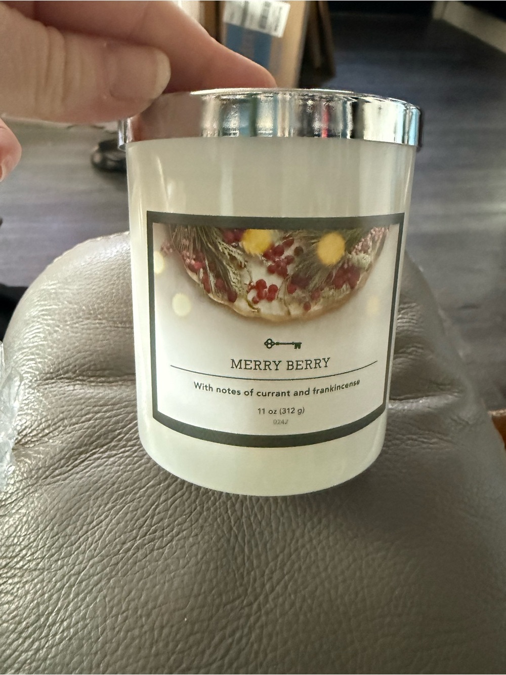 Merry Berry Scented Candle - White Glass Jar with Silver Lid. 11 oz